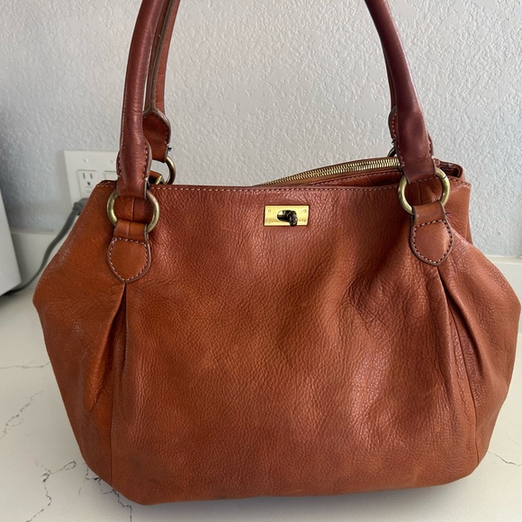 J. Crew Brompton Hobo Bag Cognac Brown Leather with Brass Hardware - Picture 2 of 16